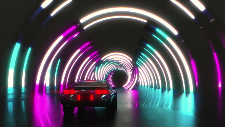 muscle car neon lit tunnel blue Stock Footage Video (100% Royalty-free ...