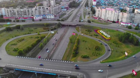 BARNAUL - MAY, 12 Aerial view to traffic on the roads and streets in May 12, 2020 in Barnaul , Siberia, Russia
