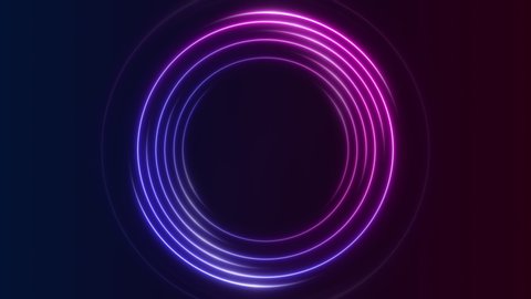 Blue and pink neon circles motion background.