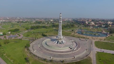 An aerial view of Minar-E-Pakistan, Badshahi Masjid during a government-imposed nationwide lockdown as a preventive measure against the COVID-19 coronavirus, in Lahore on April 13, 2020. 
