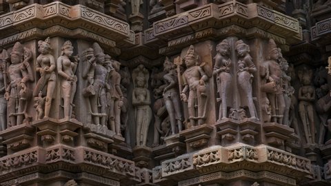 Erotic sculptures at the Parshvanatha temple, within the Khajuraho Group of Monuments in the Chhatarpur district, Madhya Pradesh, India, Asia