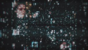 a social network with a stream of unrecognizable people portraits connected by dark blue network grid in black cyberspace background. 3d rendering 4K footage. - Powered by Shutterstock - Get 15% off with code: PIKWIZARD15