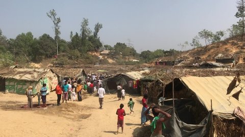 COX' BAZAR, BANGLADESH - APRIL 15, 2020 : Rohingya refugees from Myanmar in Kutupalong refugee camp near Cox's Bazar, Bangladesh.