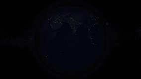 Earth night view 360 rotation 3d illustration, earth 4k video