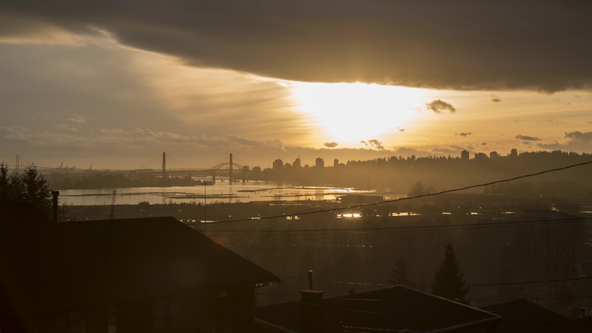 New Westminster, British Columbia, Canada, Sunset  (TIME-LAPSE, WIDE SHOT)