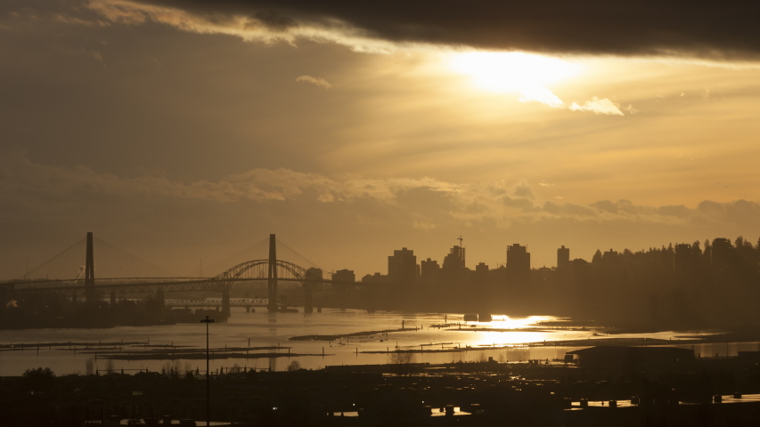 New Westminster, British Columbia, Canada, Sunset  (TIME-LAPSE, TIGHT SHOT)