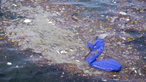 Plastic pollution in the world's oceans. A large amount of debris floats in the water.