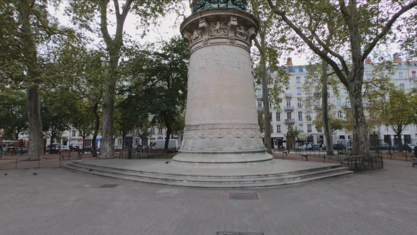 DOLLY SHOT - Marianne bronze statue, national symbol of the French Republic at Place Carnot, Lyon, Rhone-Alpes, France.