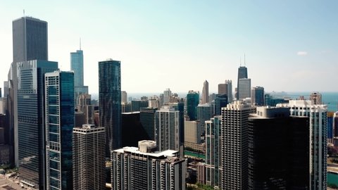 Drone Aerial view of Chicago, sunny day view on Millenium park V2