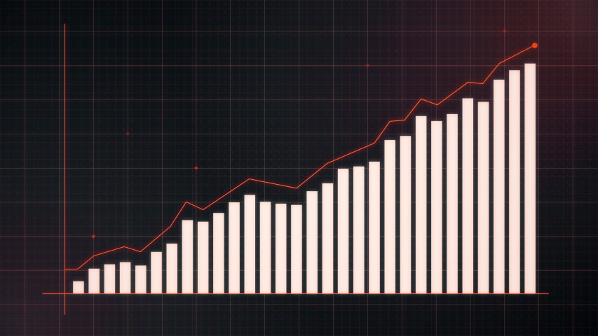 Hi-tech style growing bar chart. Orange color with a dark red grid background. 4k resolution animation. | Shutterstock HD Video #1052577323