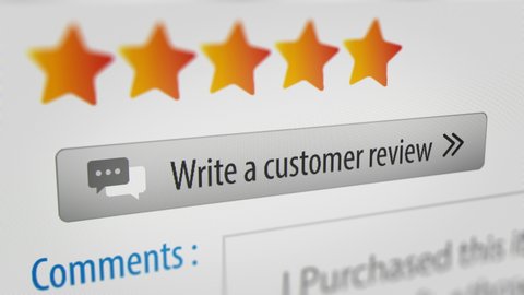 Mouse Cursor Clicking "Write a customer review" Button for Web-Shopping
