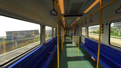 BANGKOK, THAILAND-MAY 17: Empty cabin on the airport rail link during outbreak of Covid-19 on May 17,2020 in Bangkok,Thailand.