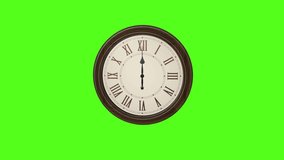 12 Hours time lapse with in 1 minute in green screen | analog clock time lapse. 3d rendered time lapse clock video.