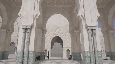 Hassan II Mosque or Grande Mosquee Hassan II, a mosque in Casablanca, Morocco. It is the largest mosque in Morocco and the 13th largest in the world. Morocco 7 marth 2018. 4k video.
