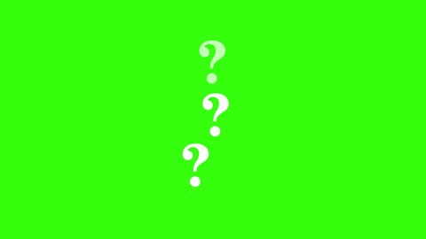 animation of white question mark moving on green screen background.
