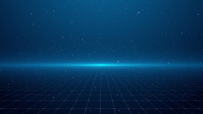 Perspective Grid. Abstract background shining blue floor ground particles stars dust with flare. Futuristic glittering in space on black background. Royalty-Free Stock Footage #1052601407