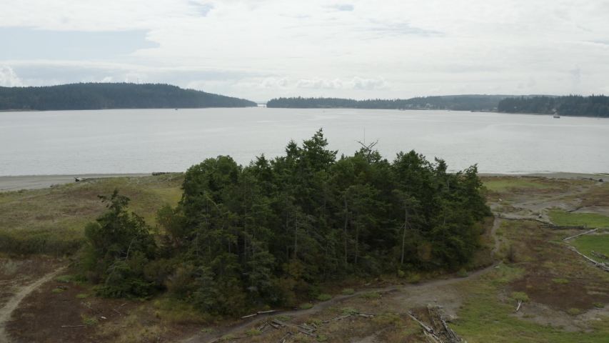 Sailboat on Port Townsend Bay, Washington State Sea Aerial View