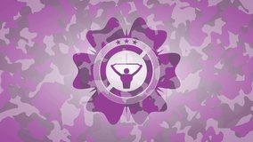 lat pull down, exercise icon inside pink and purple camo emblem rotary desgin, conceptual draw, loop animation