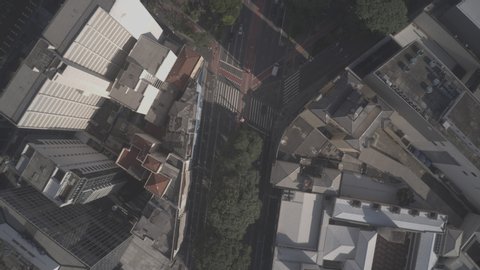 Aerial Hyperlapse bird's eye view moving along the Paulista avenue in Sao Paulo