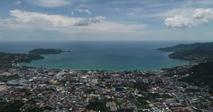 Aerial view 4K Footage Patong Beach of Phuket Thailand.Covid-19