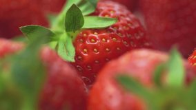 Fresh strawberry rotate. Close up food scene.