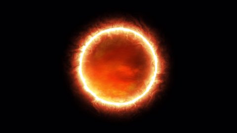 Beautiful Sun with Solar ring isolated transparent in alpha channel.  Abstract glowing circular with ring of fire UI element with Alpha Channel. Illuminated fire ball sphere shapes. 