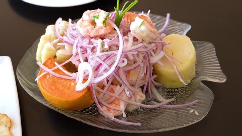 Mexican shrimp ceviche on the table