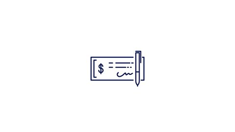 Bank Check Line Icon Animation. Motion Graphic with Alpha Channel.	