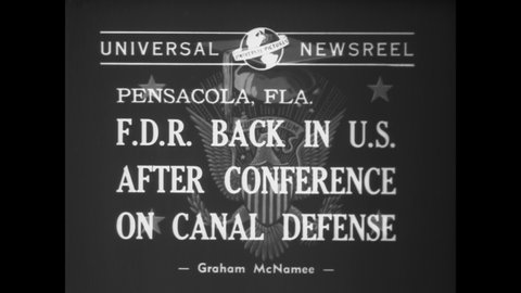 CIRCA 1940 - FDR disembarks from a ship in Pensacola, Florida after meeting with Latin American leaders to shore up defenses of the Panama Canal.