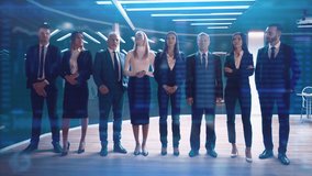 The business group of eight working on a virtual holographic screen - Powered by Shutterstock - Get 15% off with code: PIKWIZARD15