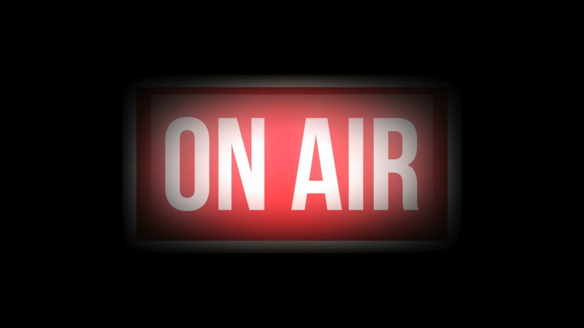 On Air sign lighting up in Broadcast TV Studio.motion animation, black background. | Shutterstock HD Video #1052667725