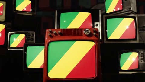 Flag of the Republic of the Congo and Retro Televisions. 