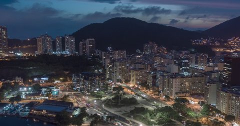 Aerial Hyperlapse of Botafogo beach with mountains on the background