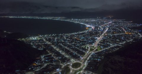 Aerial Hyperlapse of Early evening in Caraguatatuba a small town by the Atlantic Ocean