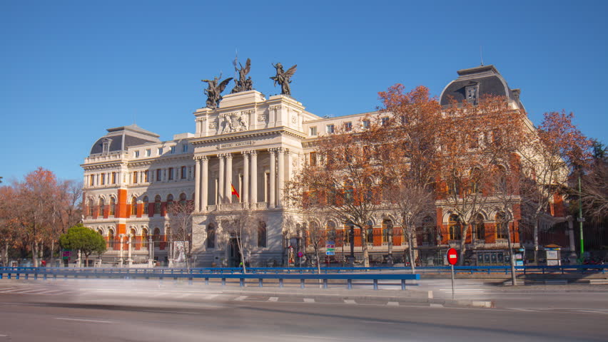 sunny day ministery of agricultura front view 4k time lapse spain madrid