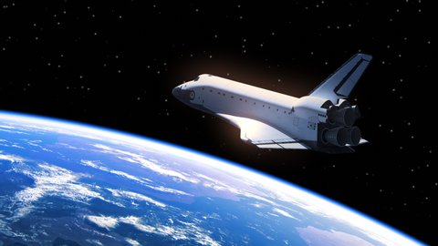 4K. Space Shuttle Orbiting Earth. 3D Animation. 3840x2160.