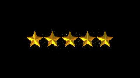 Five golden stars rating Animation 4k, alpha channel.