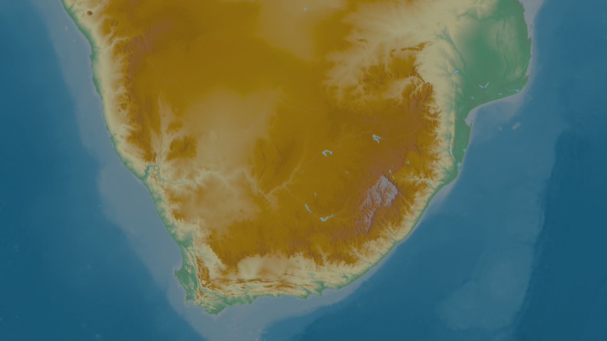 Western Cape, province with its capital, zoomed and extruded on the relief map of South Africa in the conformal Stereographic projection