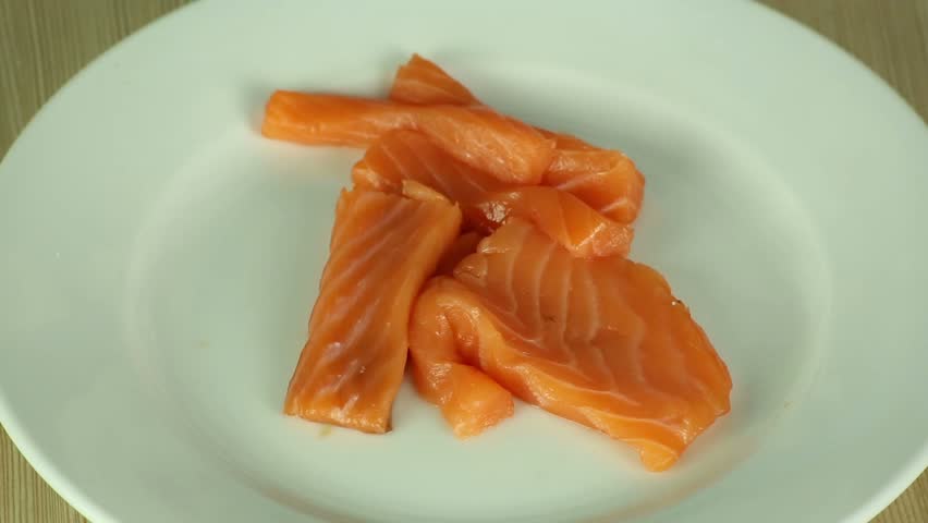 Pieces of raw salmon
