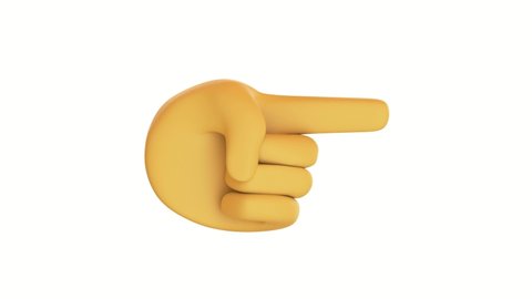 Cartoon graphic yellow human hand animation. Showing forefinger. emoji ios symbol. Turn to the right. Isolated on white background. 3d render.