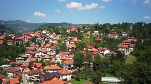 Sarajevo , Bosna / Bosnia and Herzegovina - 07 20 2018: View from Chairlift to Olympic Bobsled course