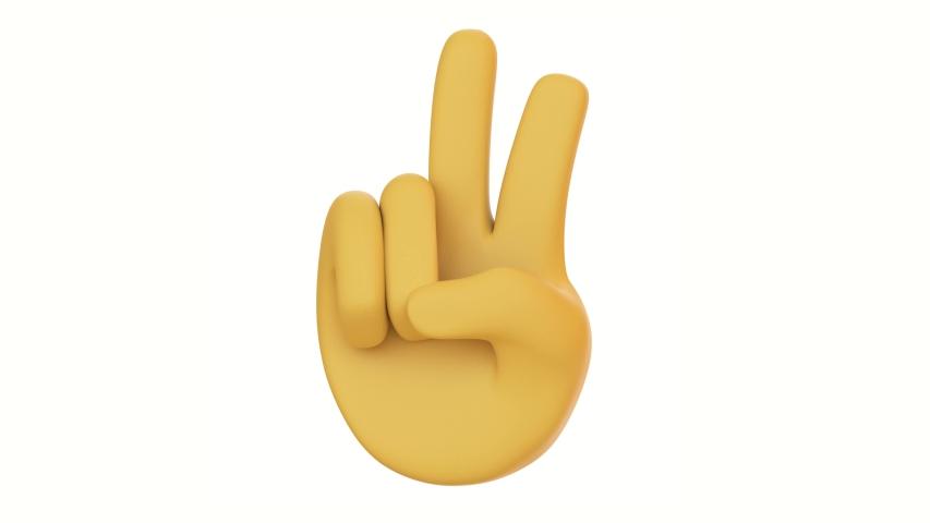 Cartoon graphic yellow human hand animation. Showing two fingers. Love and peace. Isolated on white background. 3d render. Emoji button. gesture. emoticon sign. | Shutterstock HD Video #1052726444