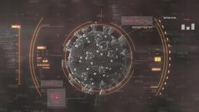 Animation of a scope scanning, finding a macro Covid-19 cell over words Virus floating. Coronavirus Covid-19 pandemic concept digital composite - Powered by Shutterstock - Get 15% off with code: PIKWIZARD15
