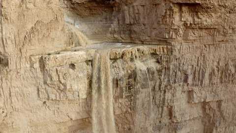 Flash Flood in the desert Waterfall- Aerial Footage
Swifts flying around waterfall ,Wadi Hever, Drone shot,  Judea Desert, Israel
