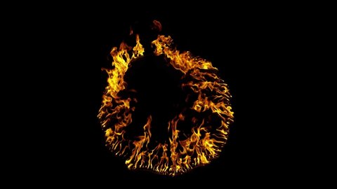 Fire ring And Burning - Slow Motion. A line of real flames ignite on a black background. Real fire. Transparent background.