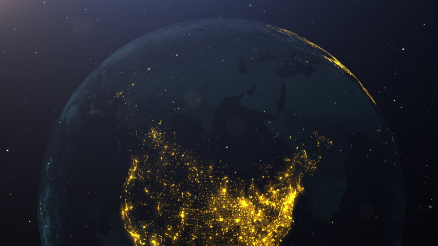 USA on Earth pulsing with colors at night. Great textless background video with room for your text. Perfect for presentations. 