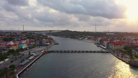 Aerial view over downtown Willemstad - Curacao - Caribbean Sea
