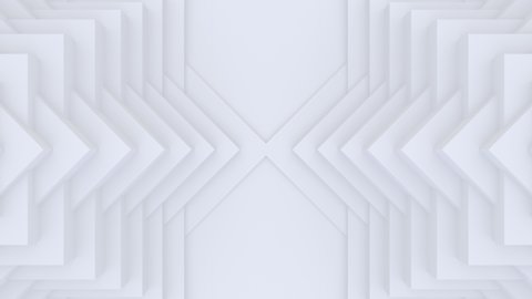 White light background, architectural futuristic construction, 3d motion design, layered paper art, looping animated 4K wallpaper, abstract geometric pattern, lines animation, triangle shapes.