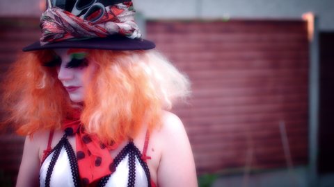 4k Woman Dressed up as Madhatter Moving like Doll