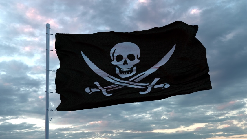 Drapeau Pirate Jolly Roger Sur Un Ciel Nuageux